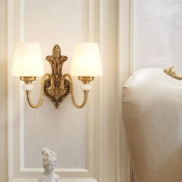 European Luxury Jade Glass Brass Cone Cup Shade 1/2 Light Wall Sconce Lamp - Image 2