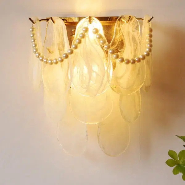 French Light Luxury Glass Shell Pearl 2-Light Wall Sconce Lamp