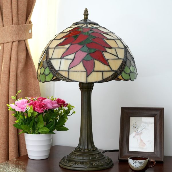 Traditional Tiffany Stained Glass Capsicum Round Shade 1-Light Table Lamp For Study - Image 8