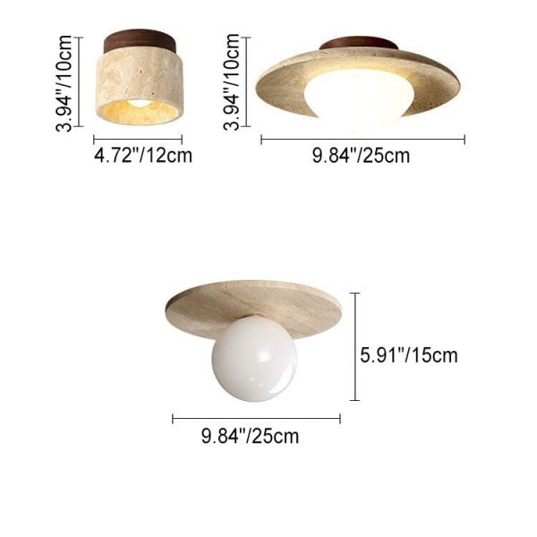 Japanese Minimalist Round Yellow Travertine Shade 1-Light Semi-Flush Mount Ceiling Light - Image 7