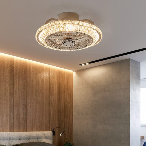 Nordic Simple Crystal Round Frame Design LED Flush Mount Ceiling Fan Light - Image 12