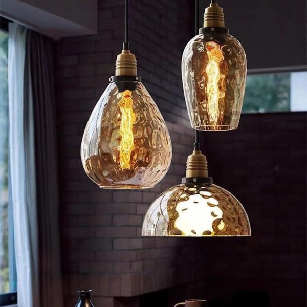 Nordic Vintage Amber Water Pattern Glass Dome 1-Light Pendant Light - Image 4