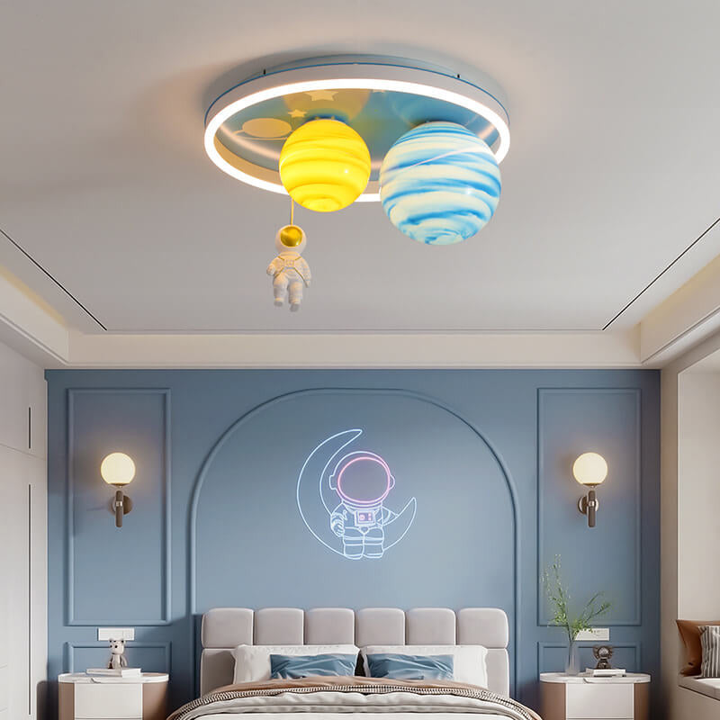 04-0414d3f6-1181-4a74-b603-57737ea79954.jpg Astronaut Planet Round Kids Flush Mount Ceiling Light - Image 1