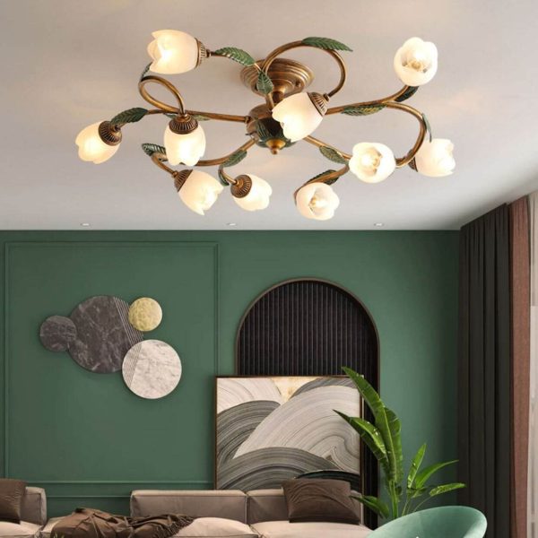 Modern Idyllic Iron Flower Branch 6/8/10-Light Semi-Flush Mount Lighting - Image 17