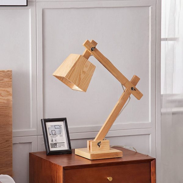 Traditional Japanese Solid Wood Trapezoidal Adjustable 1-Light Table Lamp For Study - Image 2