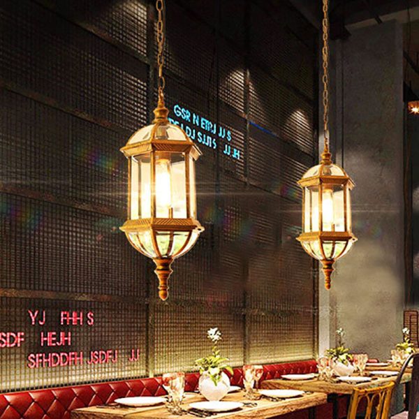 Contemporary Retro Hexagonal Lantern Glass Aluminum 1-Light Waterproof Pendant Light For Outdoor Patio - Image 16