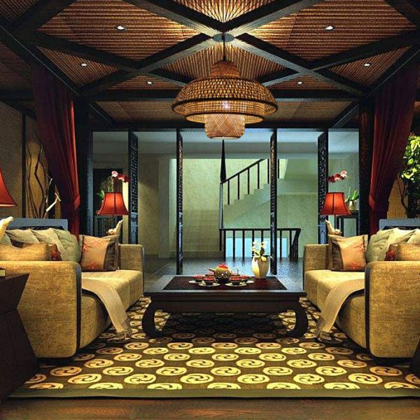 Japanese Vintage Triple Bamboo Weaving 1-Light Pendant Light - Image 2