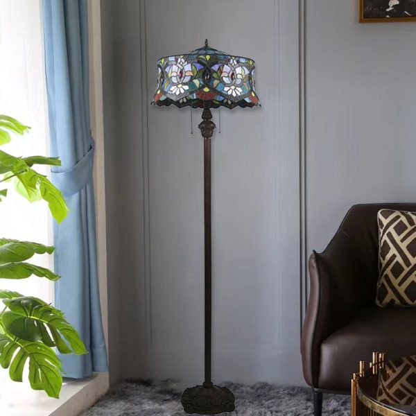 Traditional Tiffany Lily Stained Glass Yurt Shape 2-Light Standing Floor Lamp For Study - Image 5