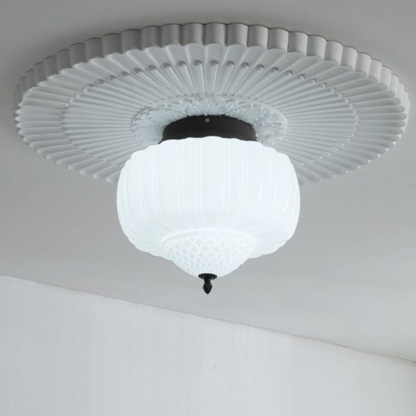 Modern Art Deco Iron Pumpkin Glass Shade 3-Light Flush Mount Ceiling Light For Living Room - Image 2