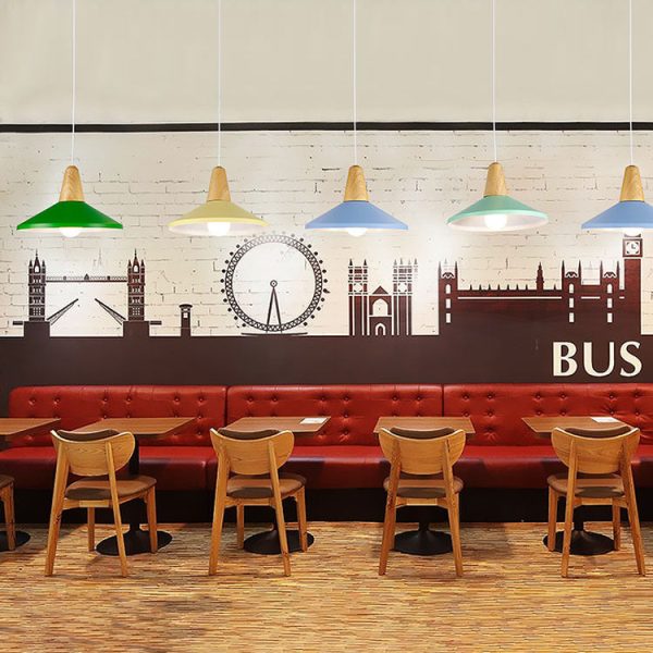 Modern Minimalist Round Cone Trapezoid Iron Wood 1-Light Pendant Light For Living Room - Image 2