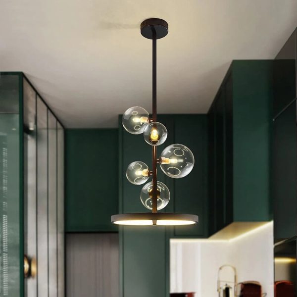Nordic Modern Creative Round Bubble Ball Hardware Glass 5-Light Chandelier - Image 3