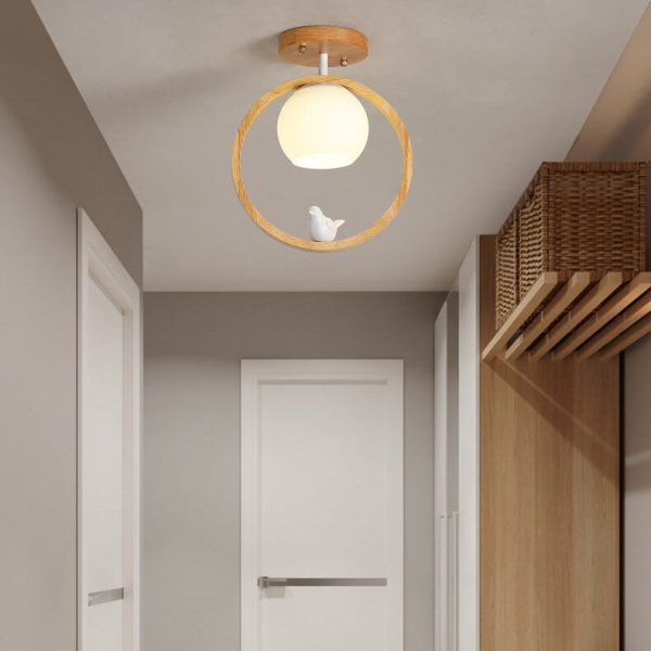 Modern Japanese Minimalist Log Bird Round 1-Light Semi-Flush Mount Ceiling Light - Image 13