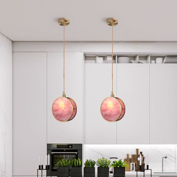 Japanese Vintage Round Drum Glass Brass 1-Light Pendant Light - Image 10
