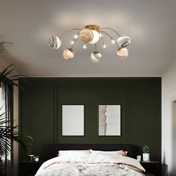 Contemporary Nordic Kids Iron Glass Ball Earth Planet 13-Light Semi-Flush Mount Ceiling Light For Bedroom - Image 2
