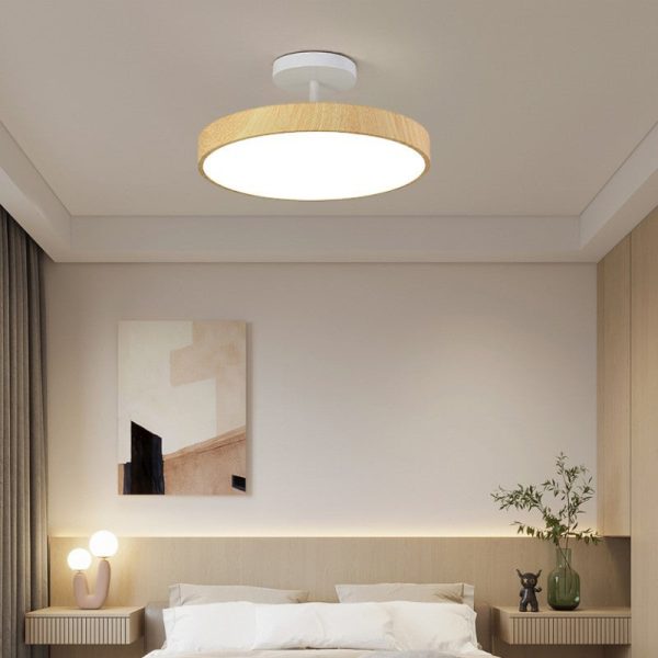 Japanese Wabi-sabi Minimalist Wood Grain Round LED Semi-Flush Mount Light - Image 16