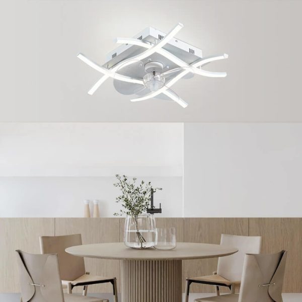 Modern Minimalist Square Aluminum Corrugated Inverter LED Flush Mount Ceiling Fan Light - Image 12