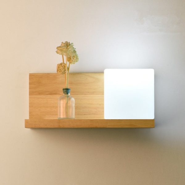 Japanese Minimalist Wood Square Glass 1-Light Wall Sconce Lamp - Image 6