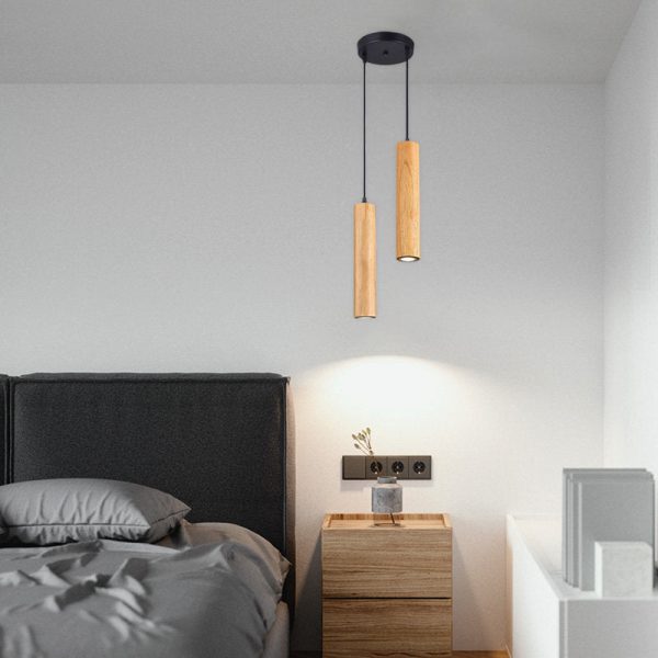 Modern Minimalist Wood Cylinder LED Pendant Light - Image 7