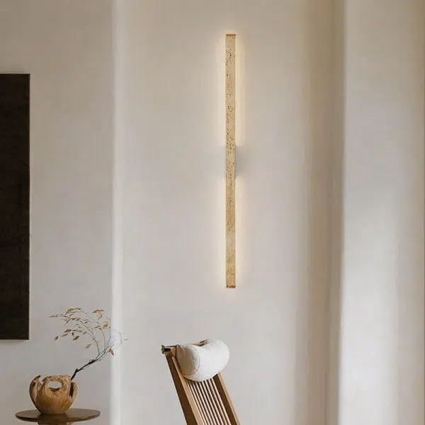 Japanese Wabi-Sabi Yellow Travertine Wood Long Strip LED Wall Sconce Lamp - Image 5