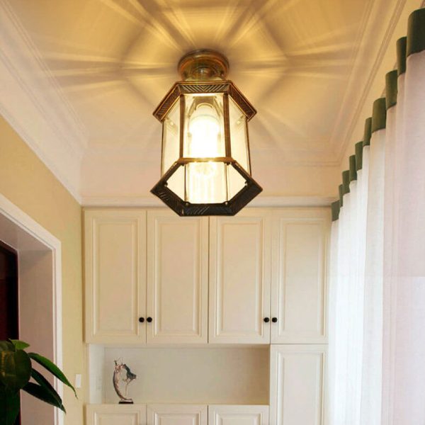 European Outdoor Hexagonal Lantern Waterproof 1-Light Semi-Flush Mount Ceiling Light - Image 9