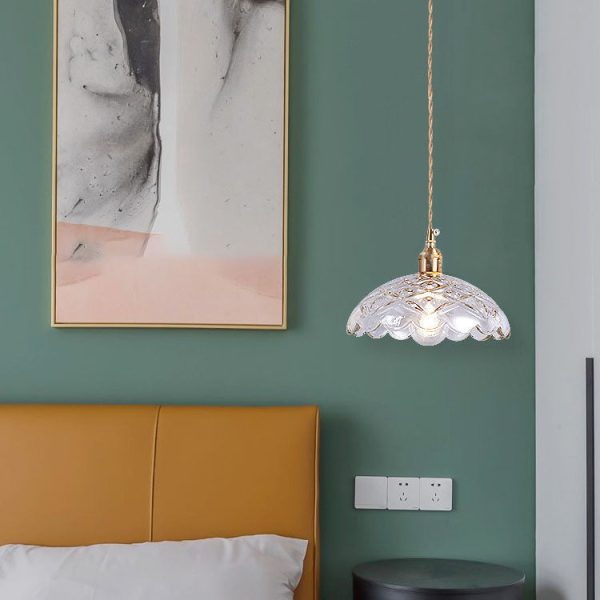 Nordic Vintage Clear Glass Flower Shape Brass 1-Light Pendant Light - Image 3