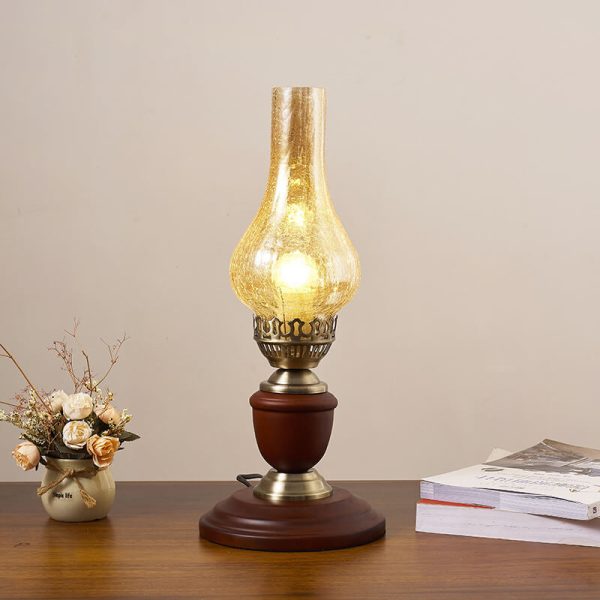 Vintage All Brass Wooden Glass Kerosene Lamp Design 1- Light Table Lamp - Image 2