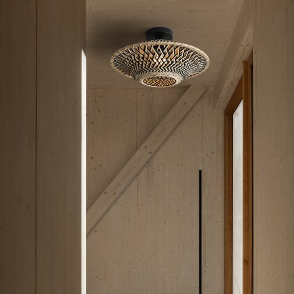 Chinese Zen Bamboo Weaving Flying Saucer Shape 1-Light Semi-Flush Mount Ceiling Light - Image 9