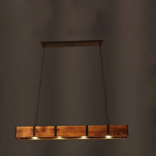 Traditional Vintage Solid Wood Long Bar LED Island Light Chandelier For Dining Room - Image 3