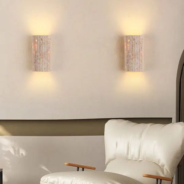 Traditional Japanese Striped Beige Travertine Semicircle LED Waterproof Wall Sconce Lamp For Living Room - Image 3