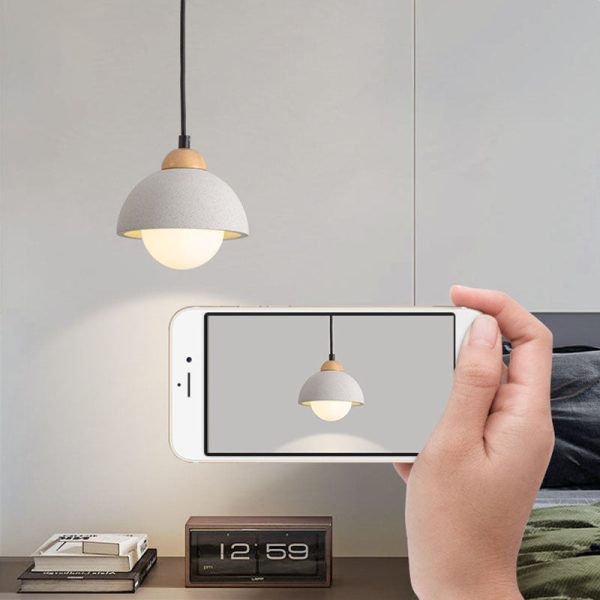 Contemporary Scandinavian Cement Dome Glass Shade 1-Light Pendant Light For Bedroom - Image 5