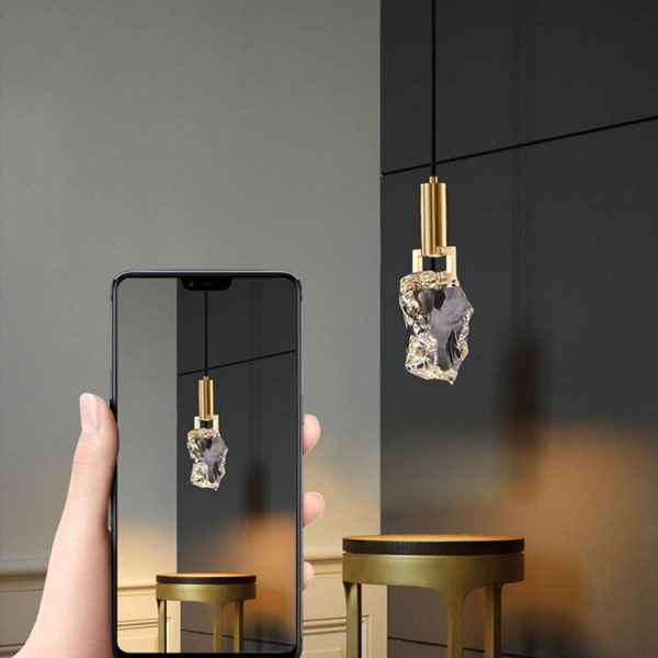 Modern Luxury Copper Irregular Crystal Stone LED Pendant Light For Living Room - Image 4