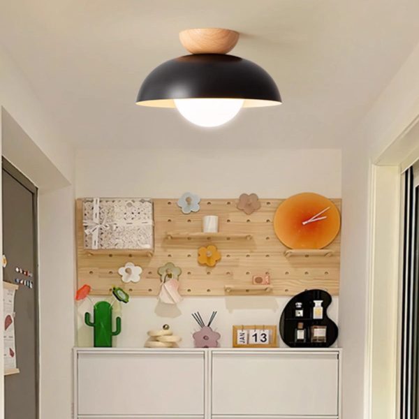 Modern Minimalist Round Iron Glass 1-Light Semi-Flush Mount Ceiling Light For Living Room - Image 4