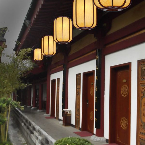 Modern Chinese Faux Sheepskin Wooden Lantern 1-Light Pendant Light - Image 21