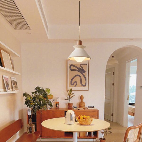 Nordic Minimalist Macaron Wood Cement  1-Light Pendant Light - Image 3