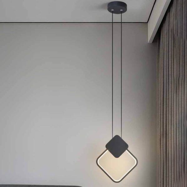 Modern Minimalist Iron Silicone Geometric Round Frame LED Pendant Light for Bedroom - Image 16