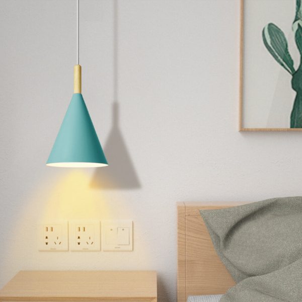 Nordic Minimalist Macaron Cone Wood 1-Light Pendant Light - Image 10