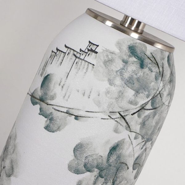 Modern Chinese Ink Painting Ceramic Fabric 1-Light Table Lamp - Image 8