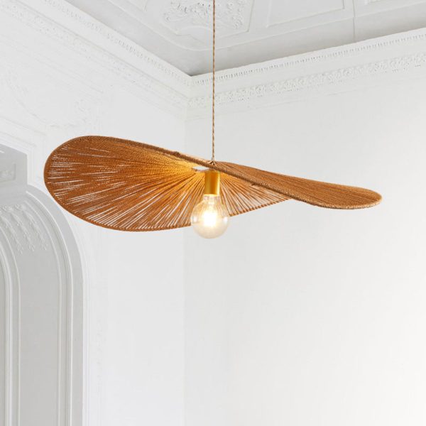 Japanese Minimalist Rope Weaving Straw Hat Round 1-Light Pendant Light - Image 5