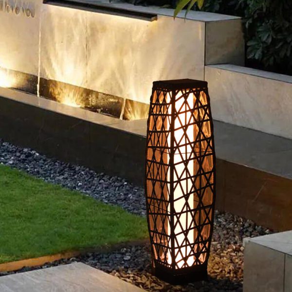 Modern Minimalist Solar Quartet Iron Rattan Woven LED Standing Floor Lamp For Outdoor Patio - Image 8