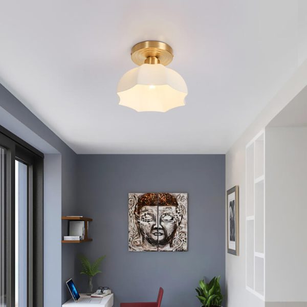 Japanese Vintage Brass Glass Dome 1-Light Semi-Flush Mount Ceiling Light - Image 12