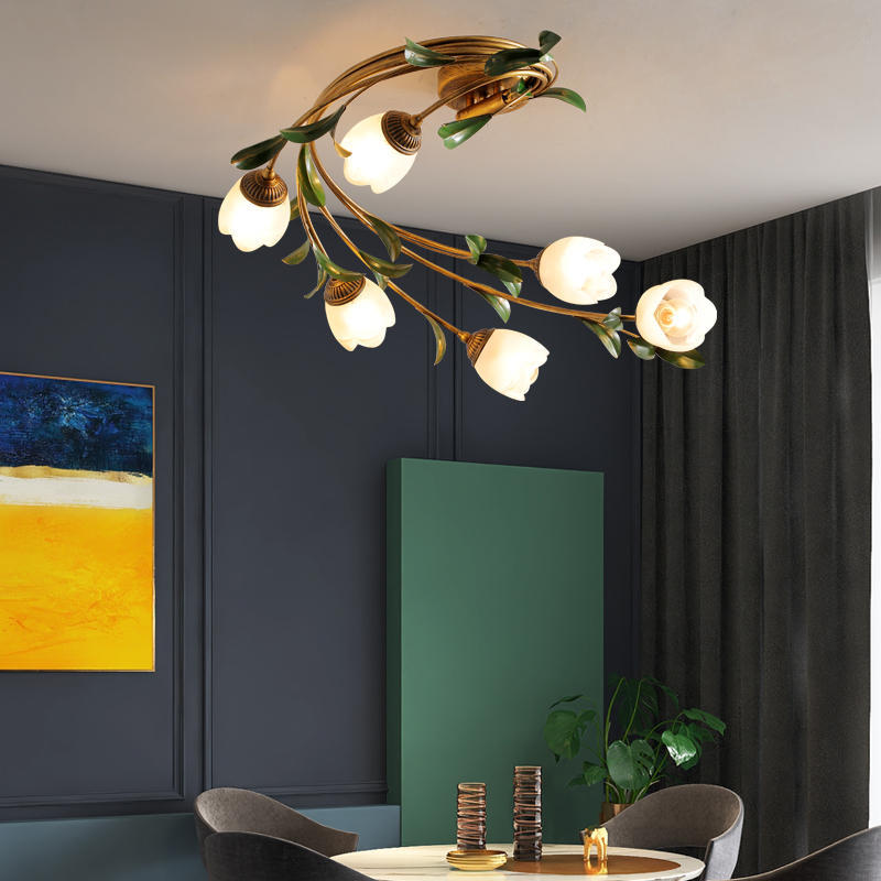 04-55ebe004-4198-49a7-a4c0-4ae6441decb0.jpg Traditional French Floral Iron Glass 6-Light Flush Mount Ceiling Light For Living Room - Image 1