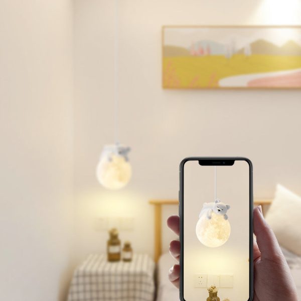 Contemporary Creative Resin Animal Rabbit Moon 1-Light Kids Pendant Light For Living Room - Image 4