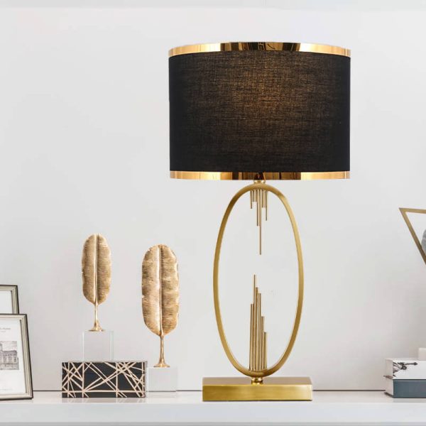 Modern Mid-Century Square Round Metal Fabric 1-Light Table Lamp For Bedroom - Image 3