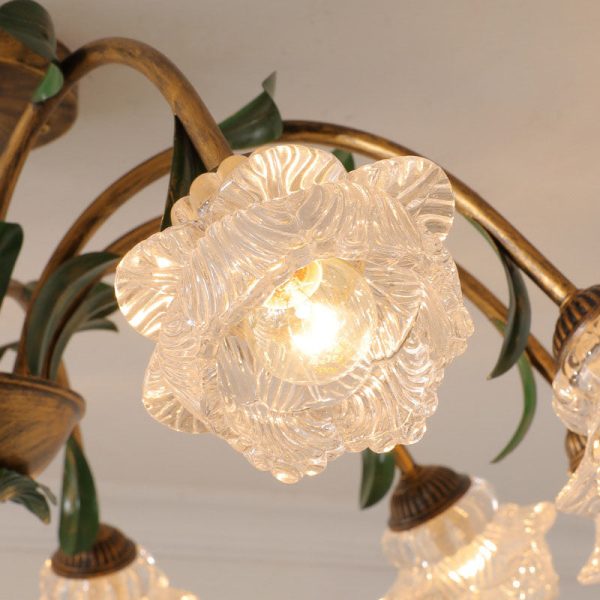 Traditional Rustic Floral Iron Glass 6/8/10 Light Semi-Flush Mount Ceiling Light For Living Room - Image 8
