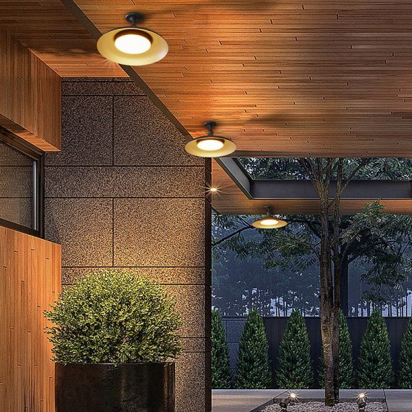 Contemporary Scandinavian Carbonized Steel Round Waterproof 1-Light Semi-Flush Mount Ceiling Light For Outdoor Patio - Image 8