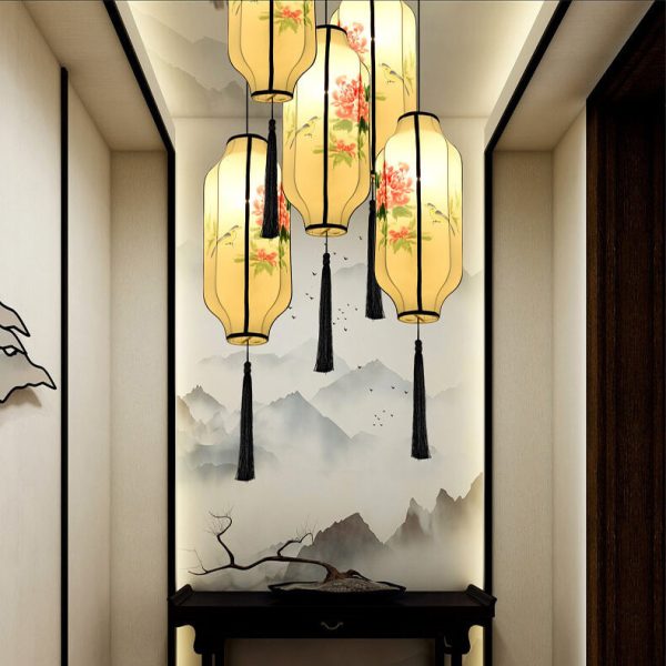 Oriental Antique Handmade Oval Lantern Fabric 1-Light Pendant Light - Image 31