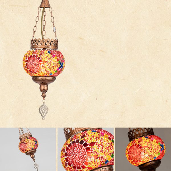 Contemporary Boho Iron Frame Stained Glass Ball Shade 1-Light Pendant Light For Living Room - Image 12