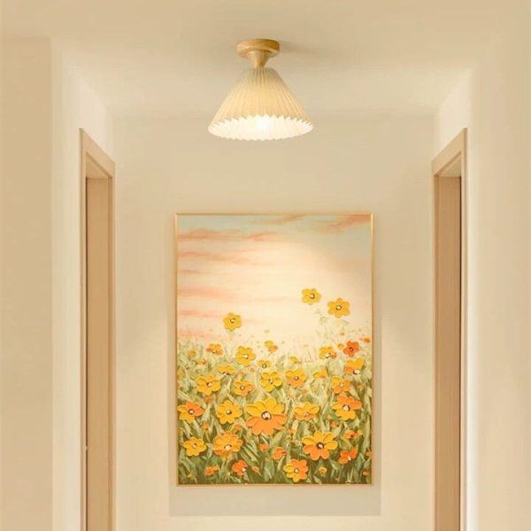 Japanese Simple Log Pleated Umbrella Cone 1-Light Semi-Flush Mount Ceiling Light - Image 15