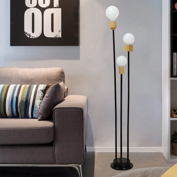 Industrial Retro Iron Black-Finished Frame Glass Ball 3-Light Standing Floor Lamp - Image 10