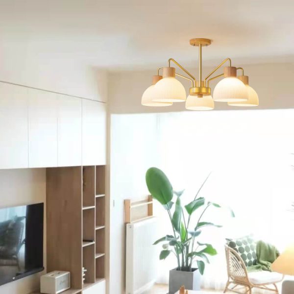 Nordic Vintage Wooden Glass Dome Shade 3/5 Light Chandelier - Image 2